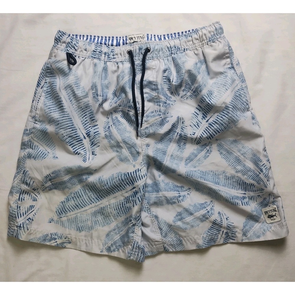 Spicy Tuna Lined Swim Trunks Men's‎ Small Blue Floral Print Bathing Suit Shorts